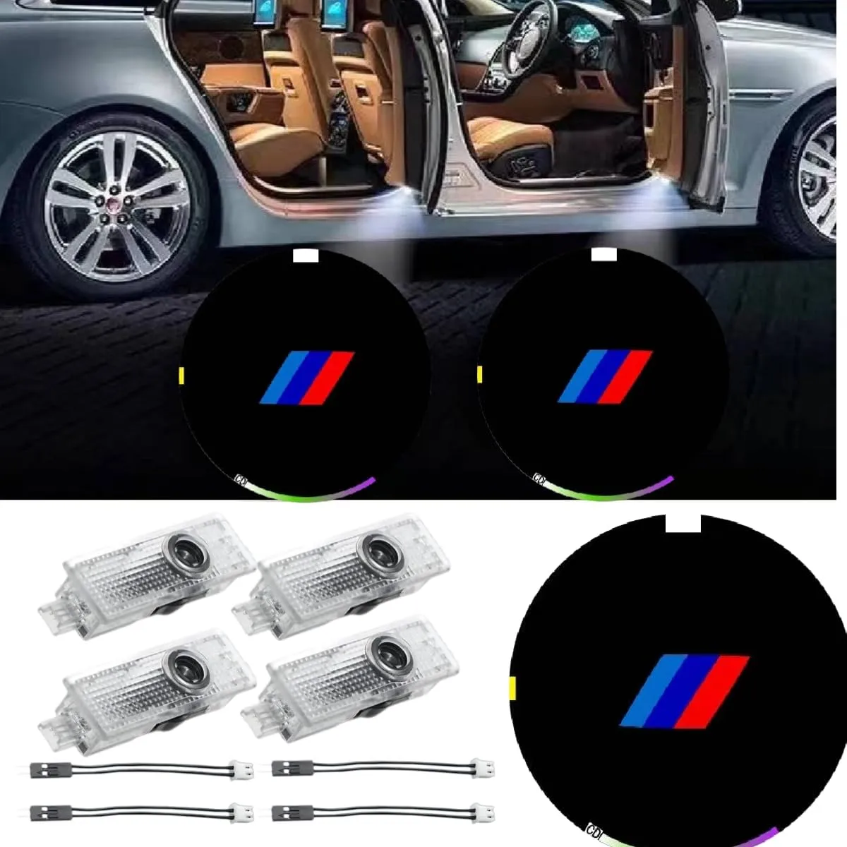 4PCS Car Door Lights Compatible with BMW 1 2 3 4 5 6 7 Series X1 X2 X3 X4 X5 X6 X7 Accessories