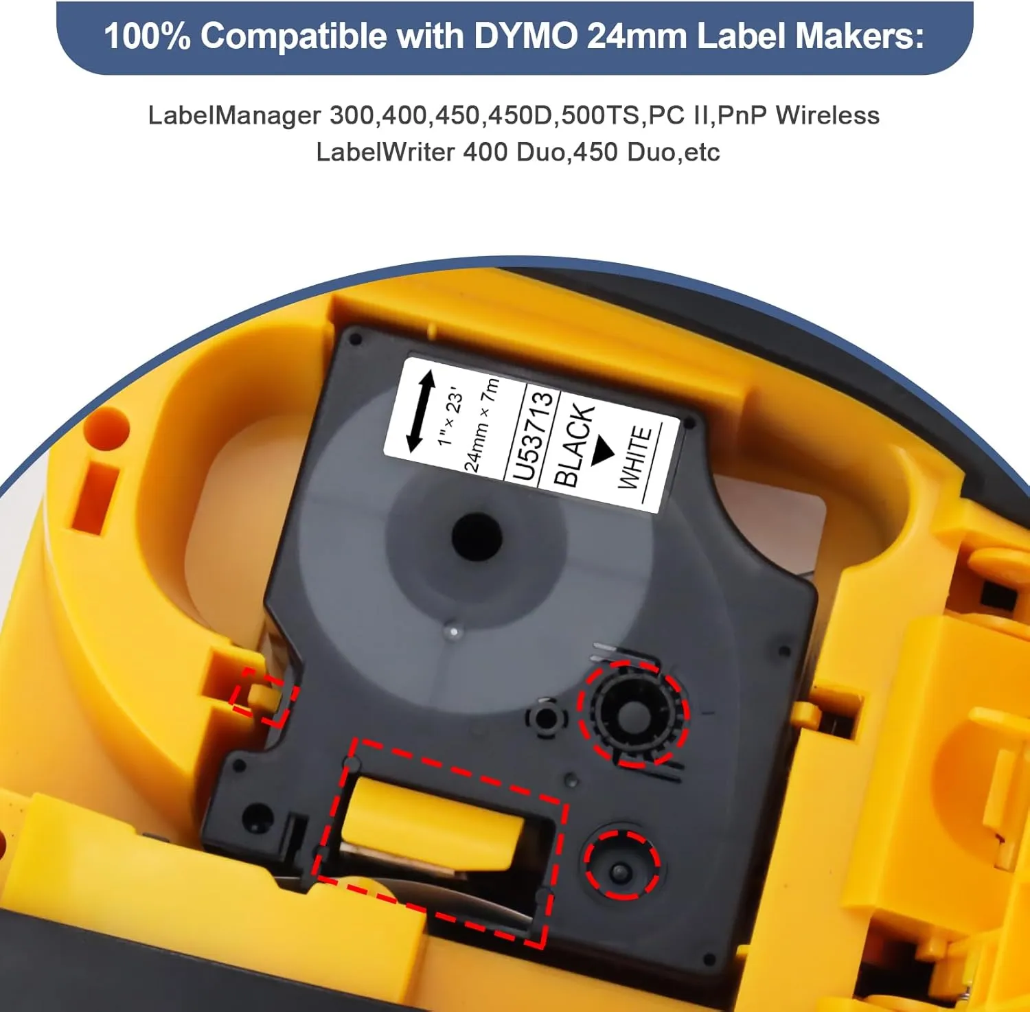 5X Compatible Dymo D1 Label Tape 1 Inch 53713 S0720930 Replace for Dymo Label Maker Tape 24mm Work with LabelManager 300 400 450 450D 500TS PnP Label-Writer 450 Duo 400 Duo, Black on White