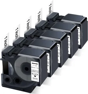 5X Compatible Dymo D1 Label Tape 1 Inch 53713 S0720930 Replace for Dymo Label Maker Tape 24mm Work with LabelManager 300 400 450 450D 500TS PnP Label-Writer 450 Duo 400 Duo, Black on White