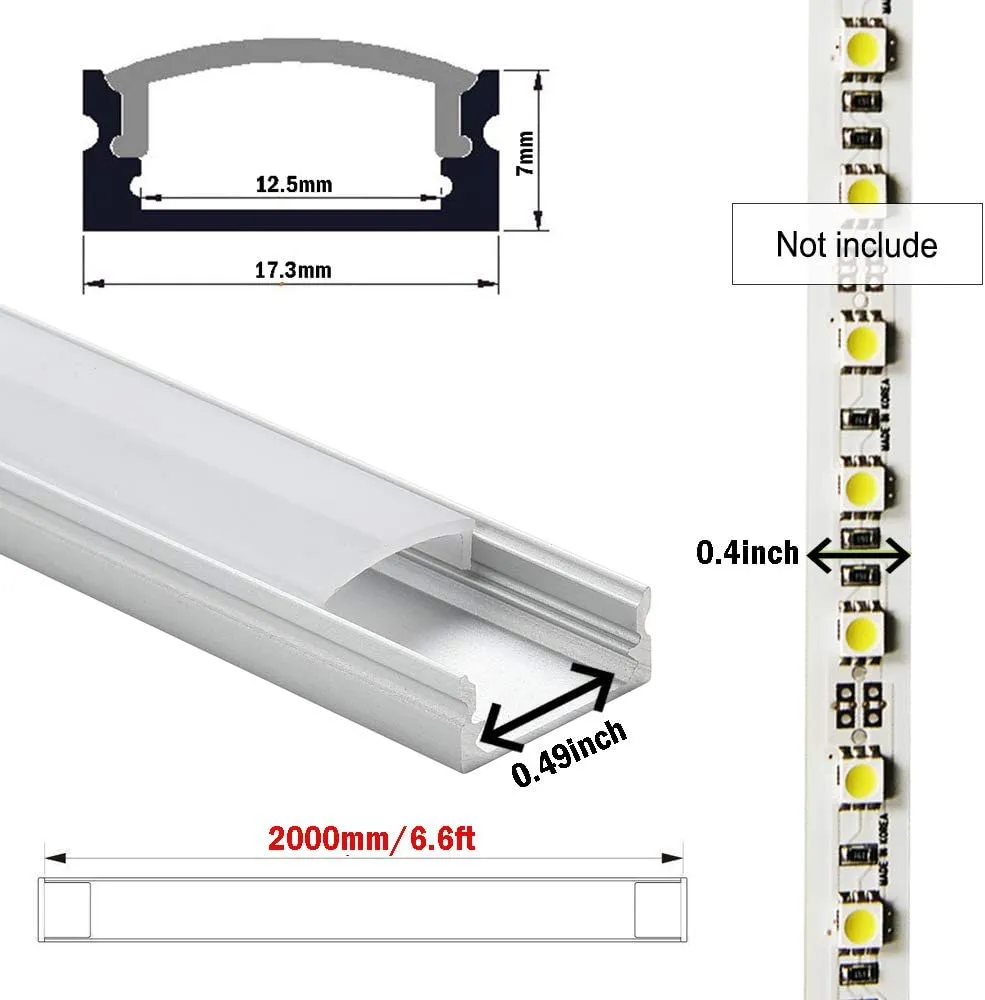 6.6ft/ 2m LED Strip Channel 20-Pack with Milky Cover, End Caps and Mounting Clips, Aluminum LED Profile for Installing LED Rope Light