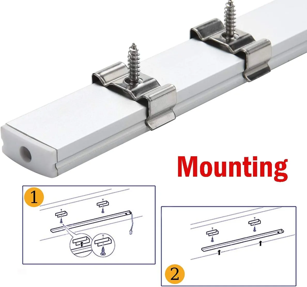 6.6ft/ 2m LED Strip Channel 20-Pack with Milky Cover, End Caps and Mounting Clips, Aluminum LED Profile for Installing LED Rope Light