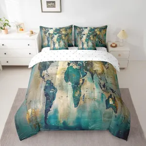 7 Piece World Map Bed in a Bag for Boys Girls Abstract Art Sheet Set King, Vintage World Map Print Bedding with Comforter Map Of Various Countries Cushion Covers Geography Blue Ocean Fitted Sheet