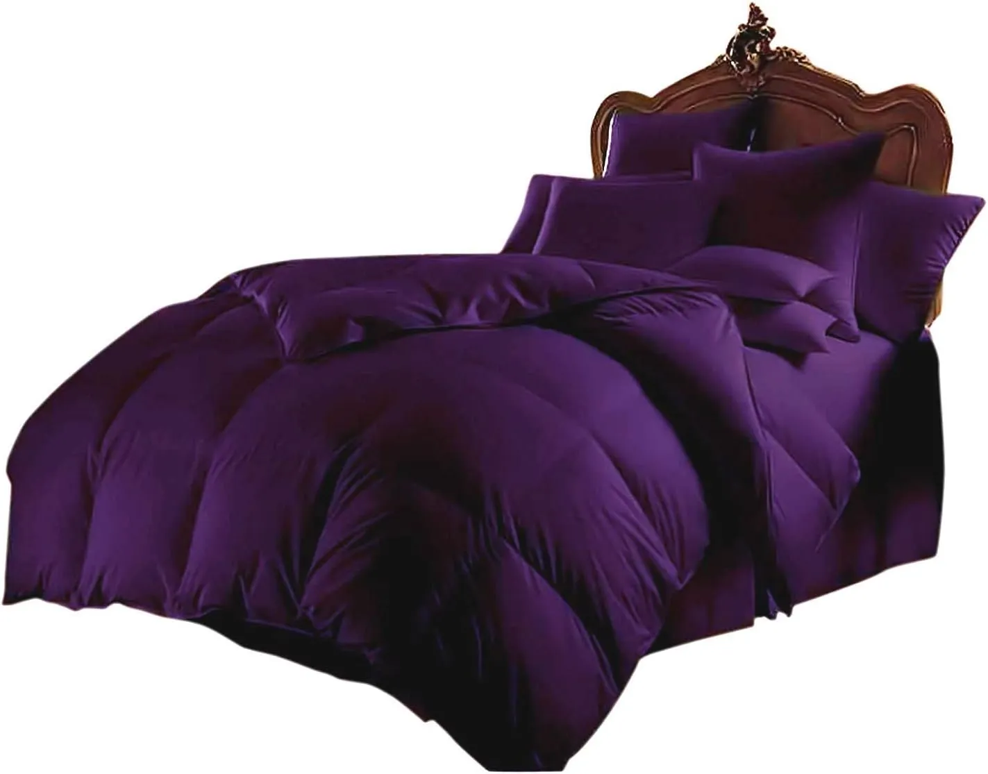 800 TC 100% Egyptian Cotton 300 GSM Goose Down Alternative Microfiber 7 PC Comforter Set (Comforter   Flat   Fitted 15''   4 Pillow Cases) Twin, Egg Plant