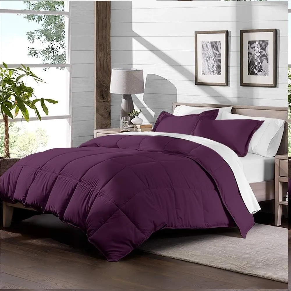 800 TC 100% Egyptian Cotton 300 GSM Goose Down Alternative Microfiber 7 PC Comforter Set (Comforter   Flat   Fitted 15''   4 Pillow Cases) Twin, Egg Plant