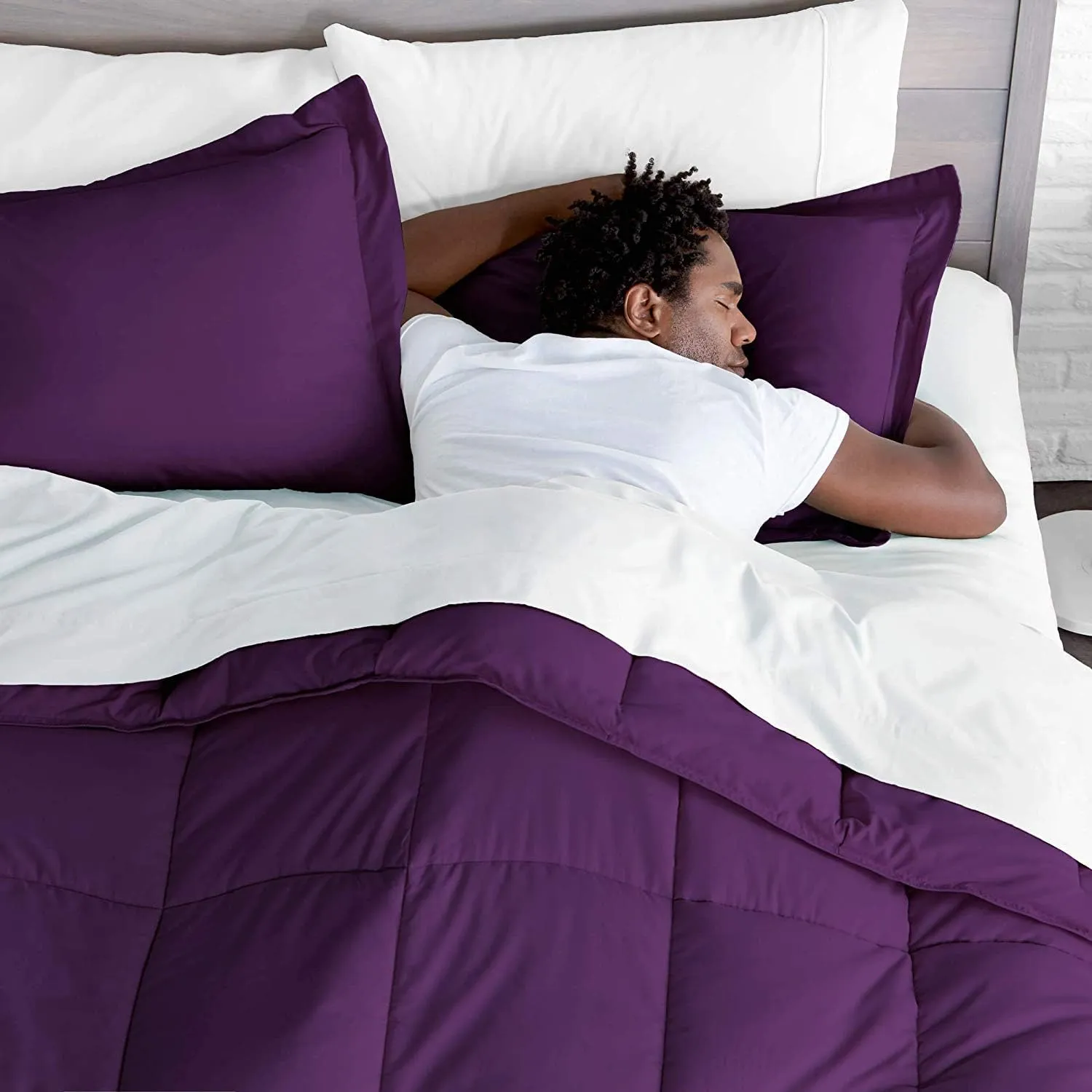 800 TC 100% Egyptian Cotton 300 GSM Goose Down Alternative Microfiber 7 PC Comforter Set (Comforter   Flat   Fitted 15''   4 Pillow Cases) Twin, Egg Plant