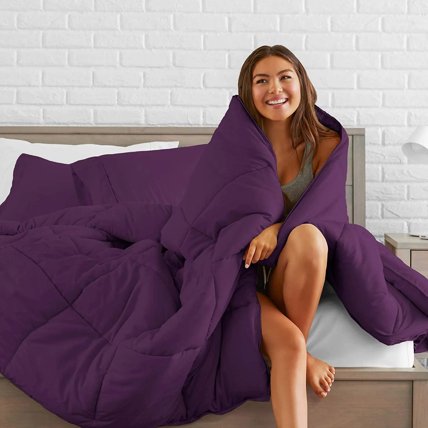800 TC 100% Egyptian Cotton 300 GSM Goose Down Alternative Microfiber 7 PC Comforter Set (Comforter   Flat   Fitted 15''   4 Pillow Cases) Twin, Egg Plant