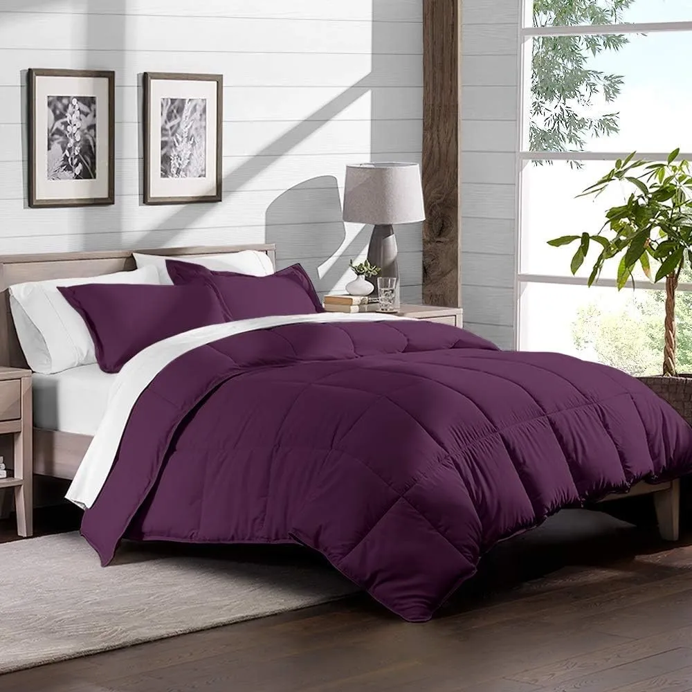800 TC 100% Egyptian Cotton 300 GSM Goose Down Alternative Microfiber 7 PC Comforter Set (Comforter   Flat   Fitted 15''   4 Pillow Cases) Twin, Egg Plant