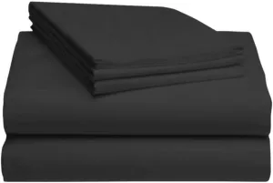800-Thread-Count 100% Cotton Sheet Pure Black King-Sheets Set, 4-Piece Long-Staple Cotton Best-Bedding Sheets for Bed, Soft & Silky Sateen Weave Fits Mattress Upto 15'' Deep Pocket