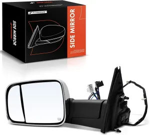 A-Premium Driver Side Power Door Mirror - Compatible with Ram 1500 2019 2020 2021 - Heated Manual Folding Chrome Outside Rear View Mirror w/Turn Signal Puddle Light - Replace# 68276477AE, 68276477AA