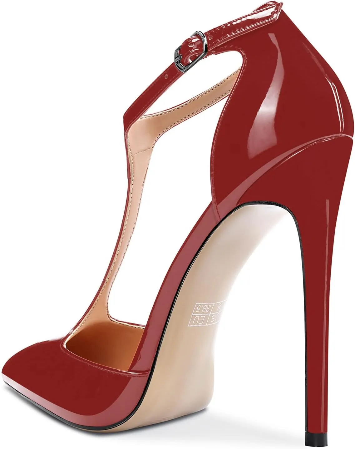 Aachcol Women T-strap Sandals High Stiletto Heel Pointed Toe Mary Jane Ankle Strap Patent Pumps Clear Dress Shoes 5 Inch
