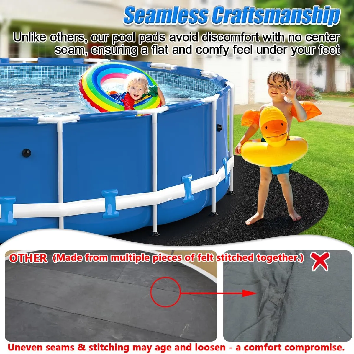 Abimars Thicker Pool Liner Pad for Above Ground Swimming Pools, 12 Foot Round Pool Mats for Pool Bottom, Seamless Comfort, Double Density Puncture Resistant, Black