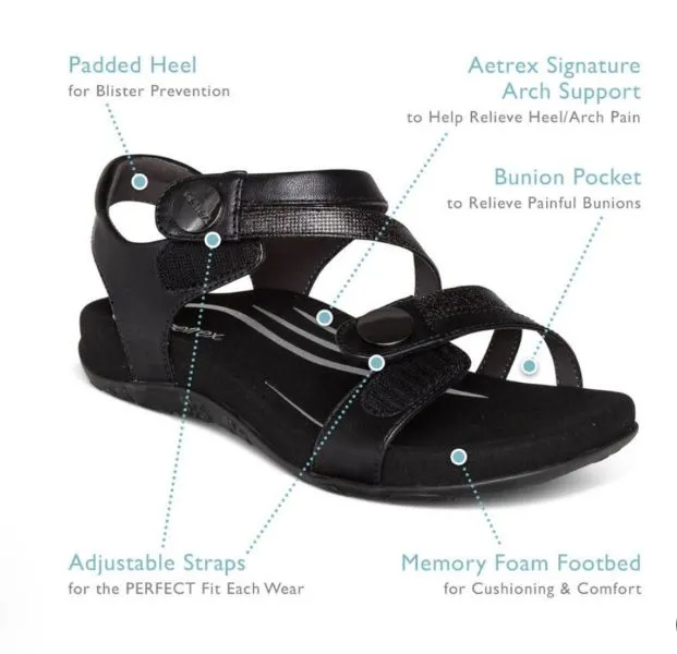 Aetrex Navy Jess Adjustable Quarter Strap Sandal SE215