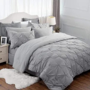 All Bedding Set Cotton -Oversized King-Grey Luxury Bedding Set-1 Fitted 18" DP,1 Flat,4 Pillowcases,1 Bed Skirt 15",1 Pinch Pleated Comforter-500 GSM