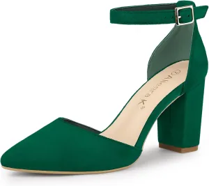 Allegra K Women's Ankle Strap Pointed Toe Block Heels Pumps
