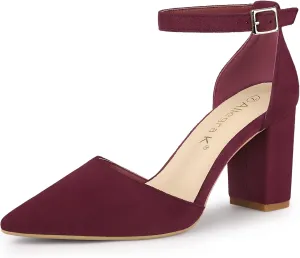 Allegra K Women's Ankle Strap Pointed Toe Block Heels Pumps