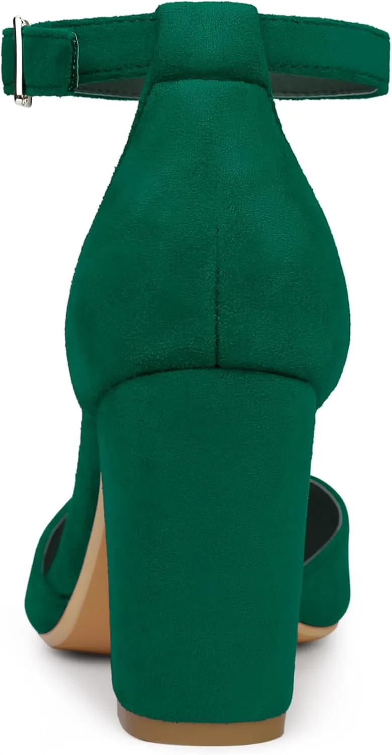 Allegra K Women's Ankle Strap Pointed Toe Block Heels Pumps
