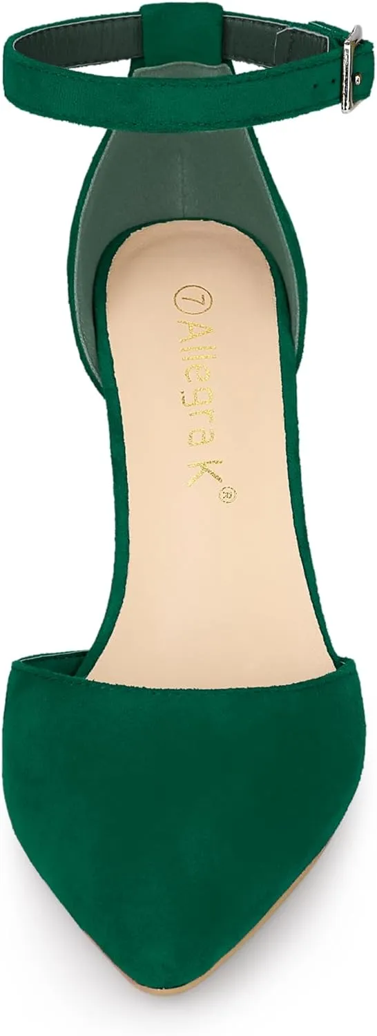 Allegra K Women's Ankle Strap Pointed Toe Block Heels Pumps