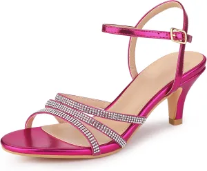 Allegra K Women's Ankle Strap Rhinestone Kitten Heel Sandals