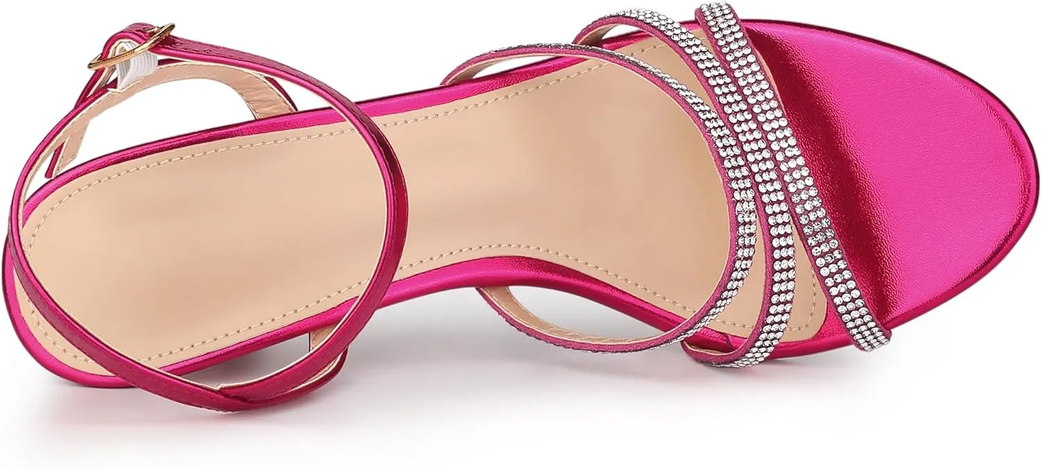 Allegra K Women's Ankle Strap Rhinestone Kitten Heel Sandals