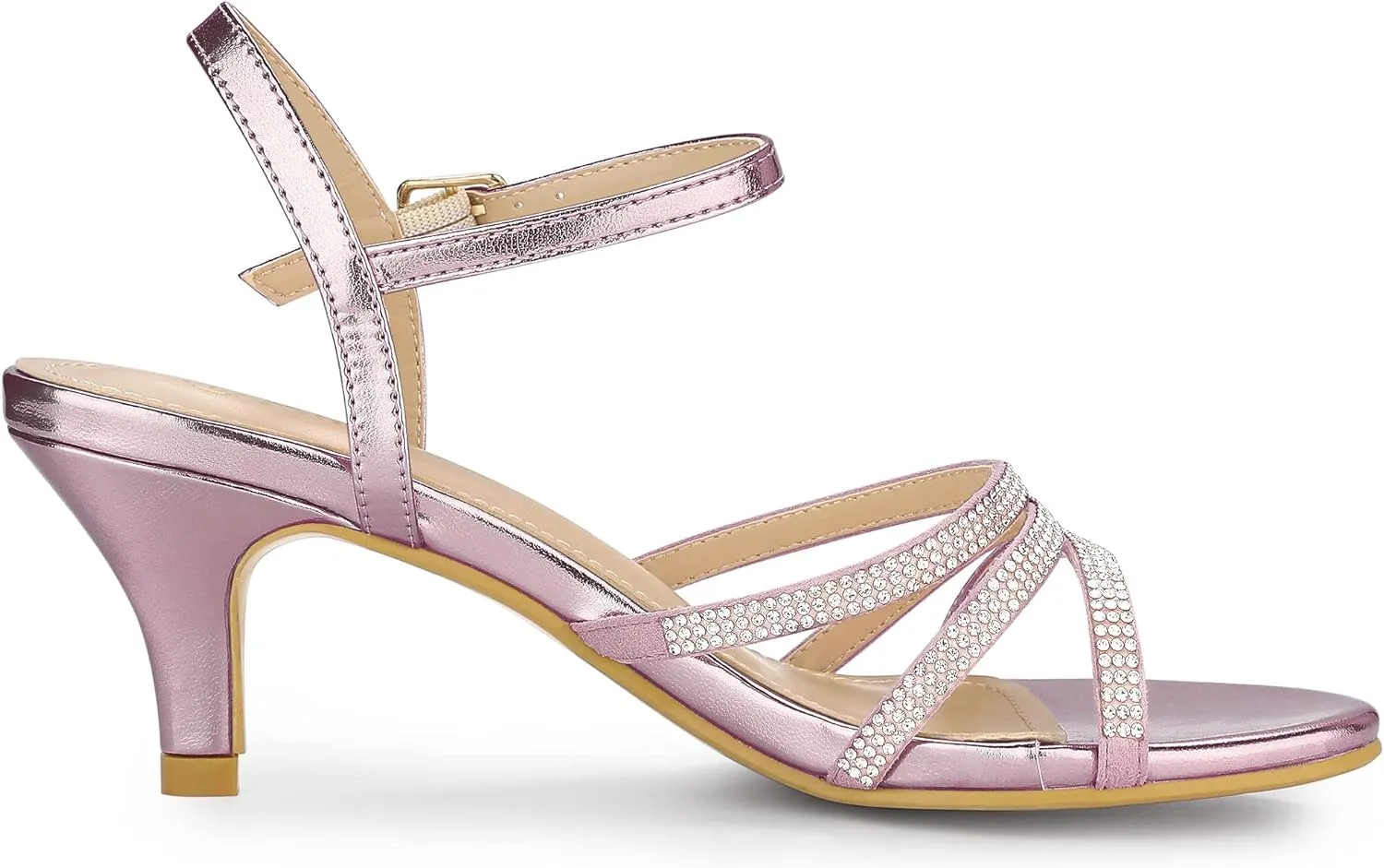 Allegra K Women's Ankle Strap Rhinestone Kitten Heel Sandals