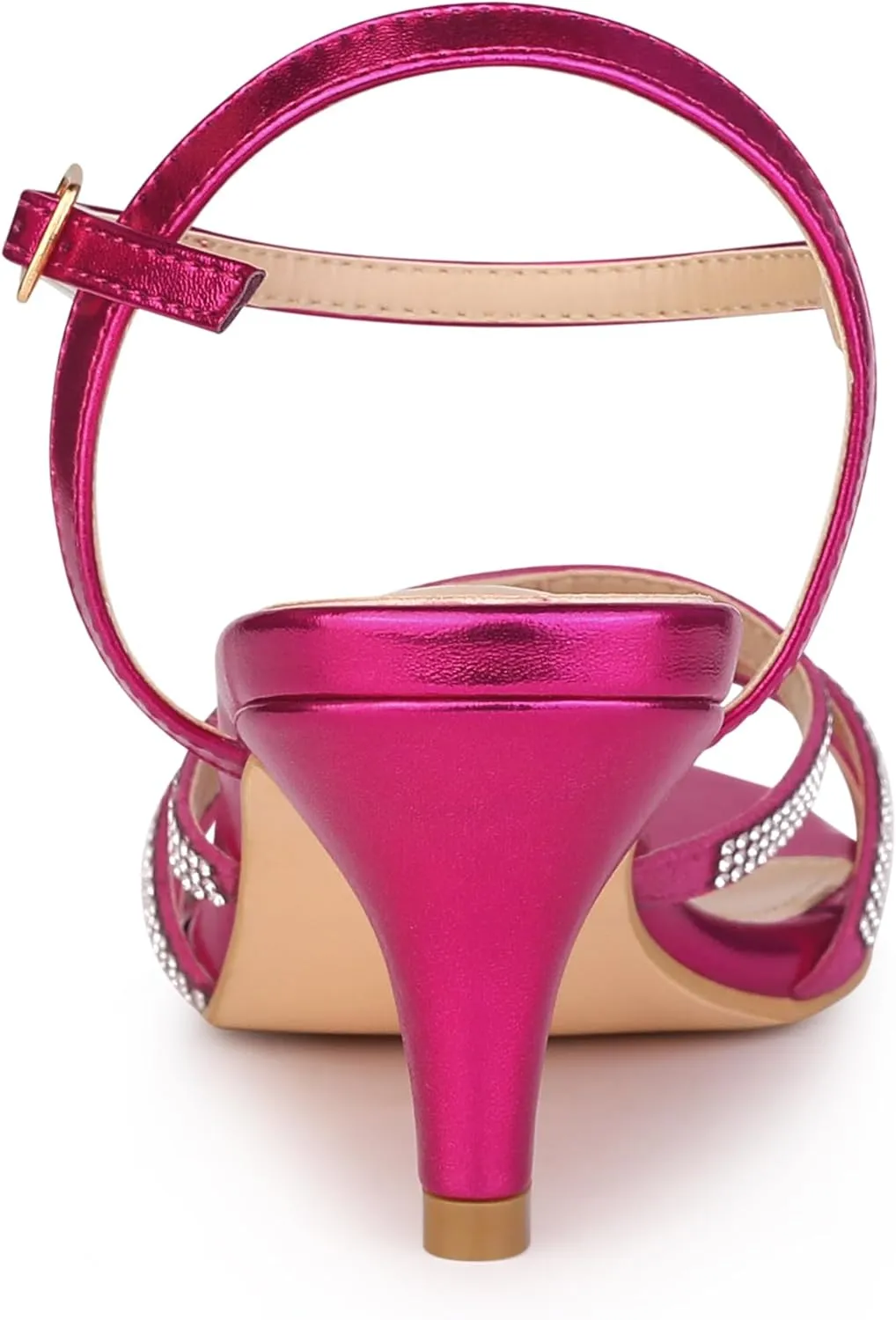 Allegra K Women's Ankle Strap Rhinestone Kitten Heel Sandals