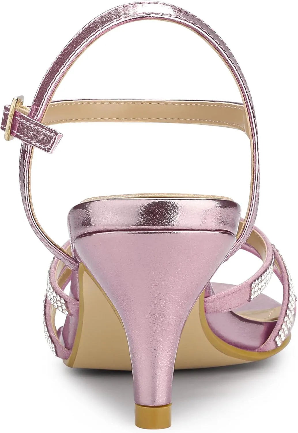 Allegra K Women's Ankle Strap Rhinestone Kitten Heel Sandals