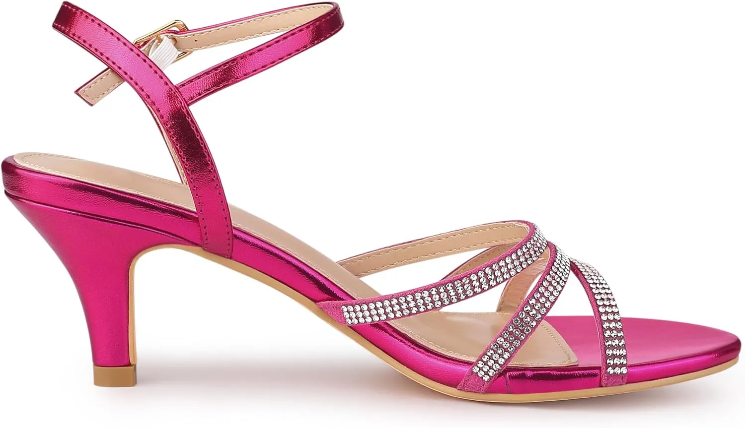 Allegra K Women's Ankle Strap Rhinestone Kitten Heel Sandals