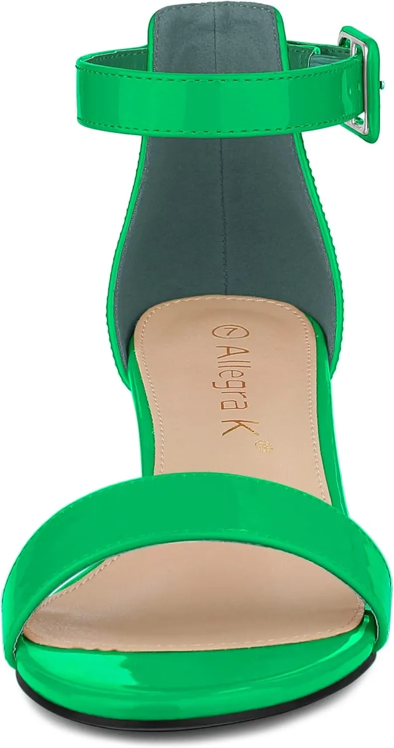 Allegra K Women's Block Low Heels Ankle Strap Sandals