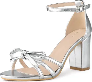Allegra K Women's Bow Decor Ankle Strap Block Heels Sandals