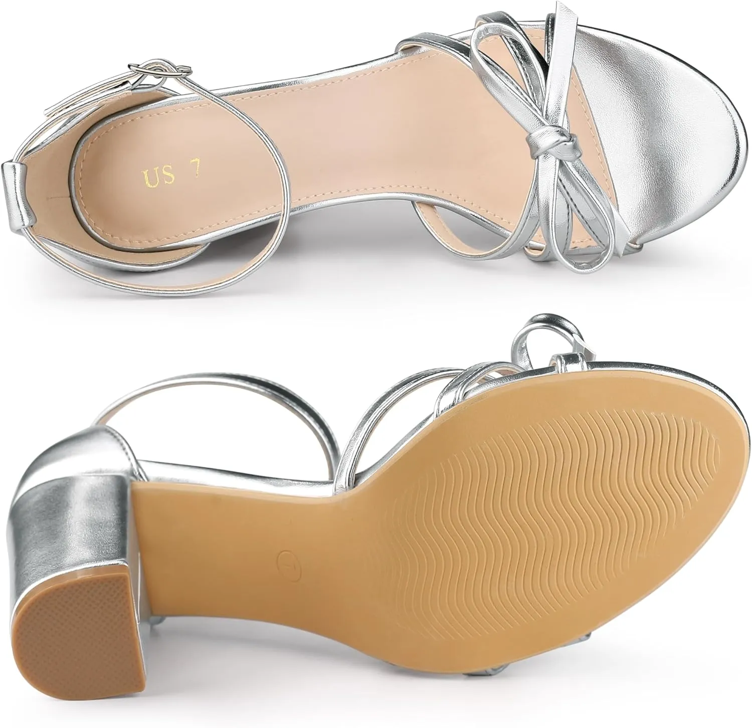 Allegra K Women's Bow Decor Ankle Strap Block Heels Sandals