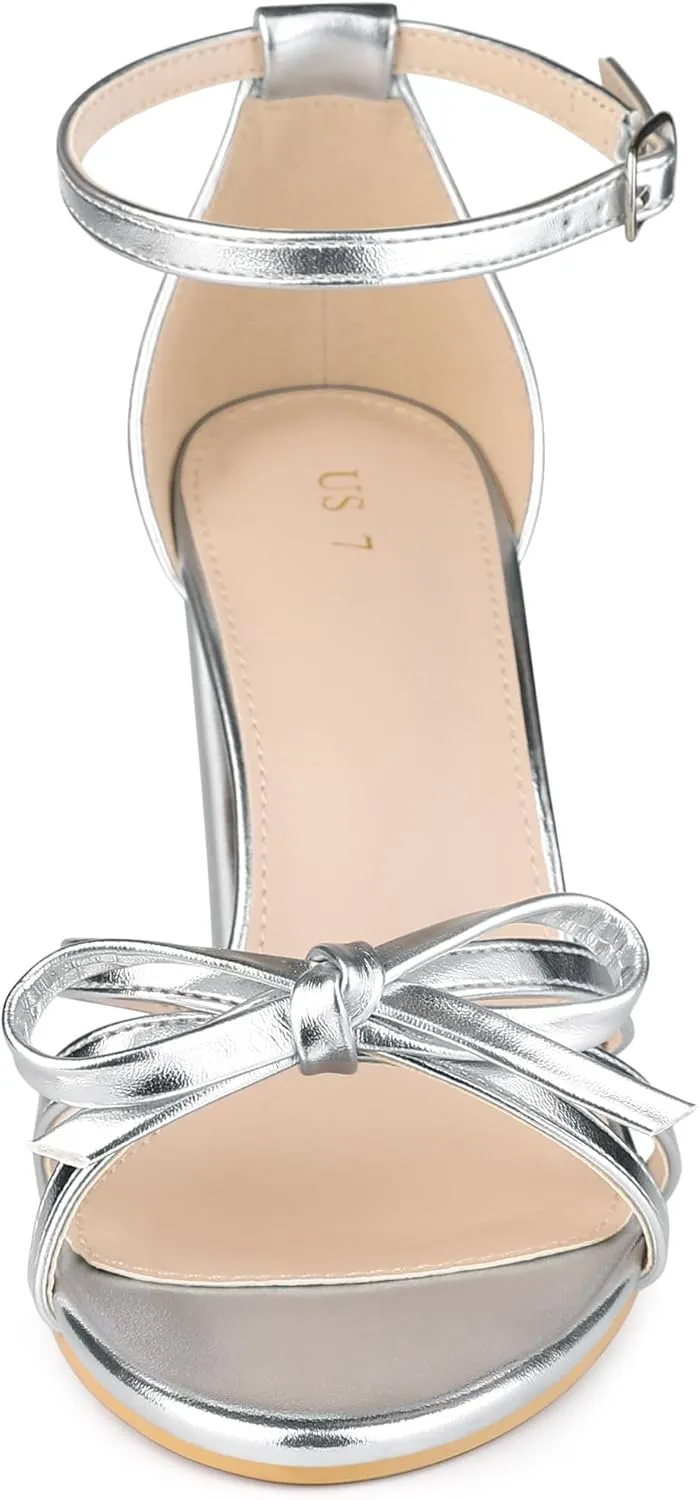 Allegra K Women's Bow Decor Ankle Strap Block Heels Sandals