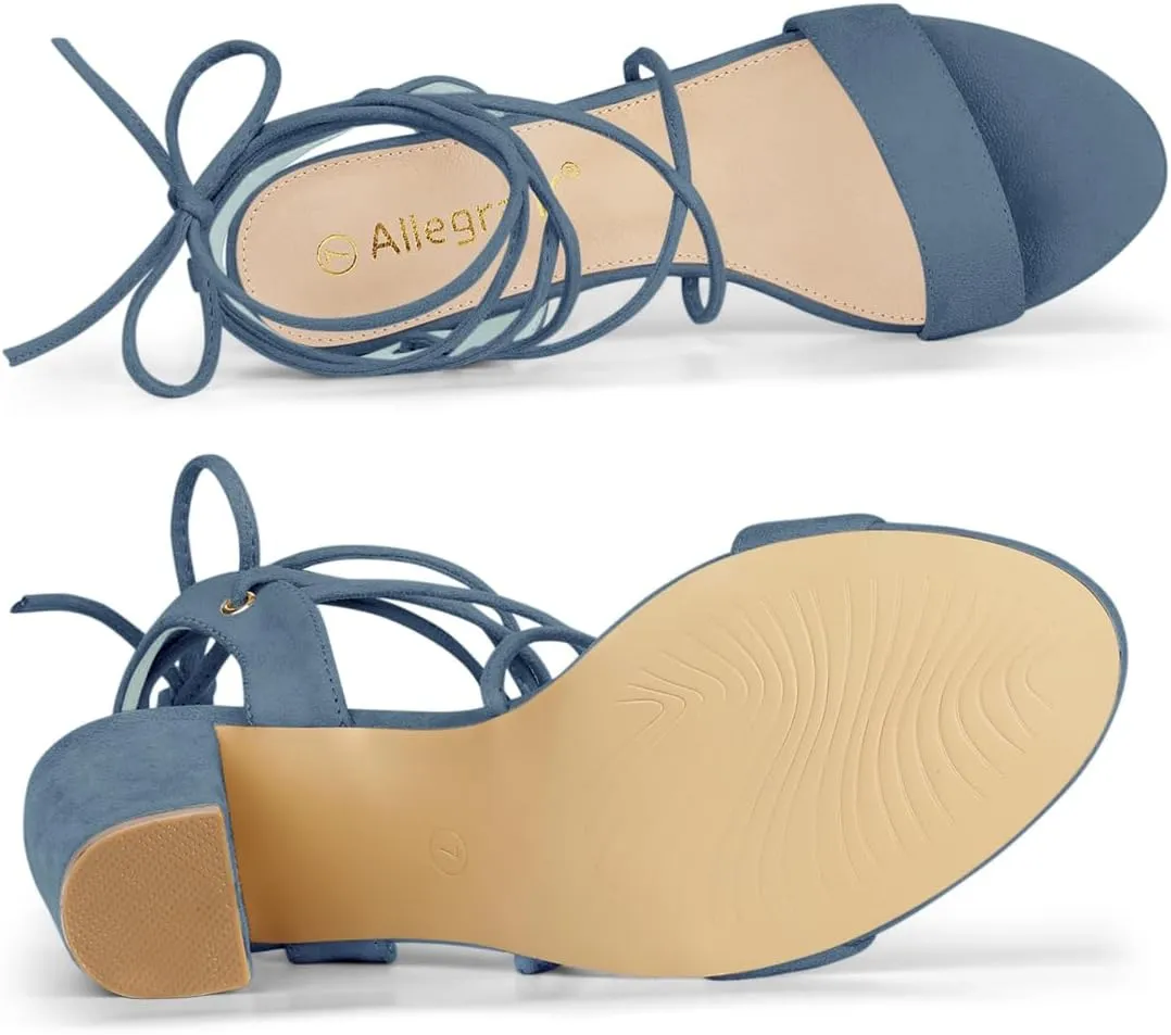 Allegra K Women's Clear Strap Block Heels Lace Up Heels Sandals