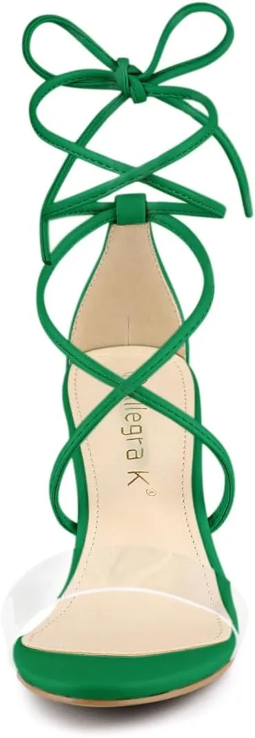 Allegra K Women's Clear Strap Block Heels Lace Up Heels Sandals