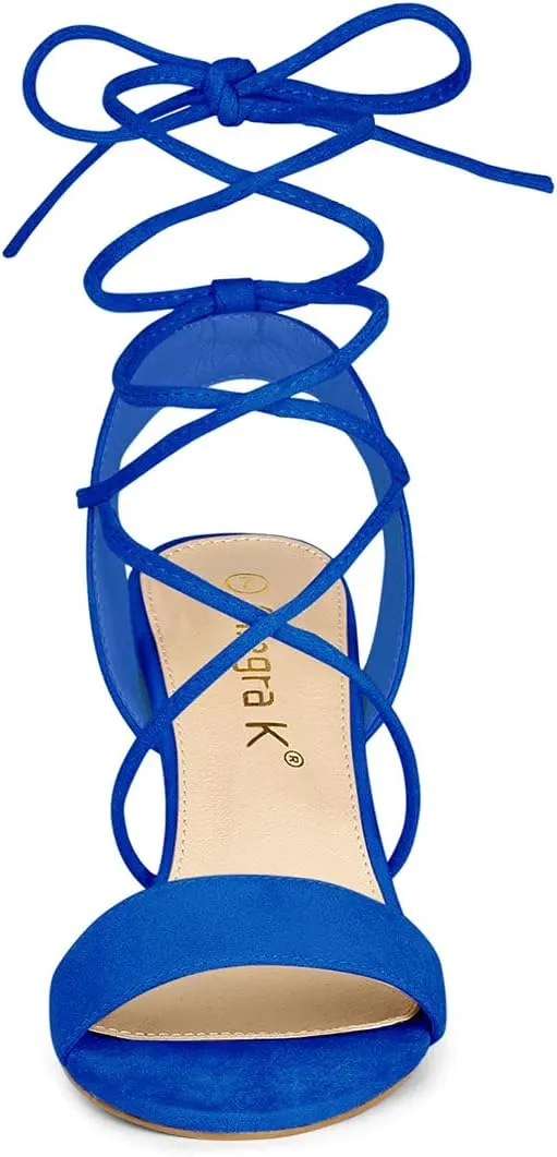 Allegra K Women's Clear Strap Block Heels Lace Up Heels Sandals