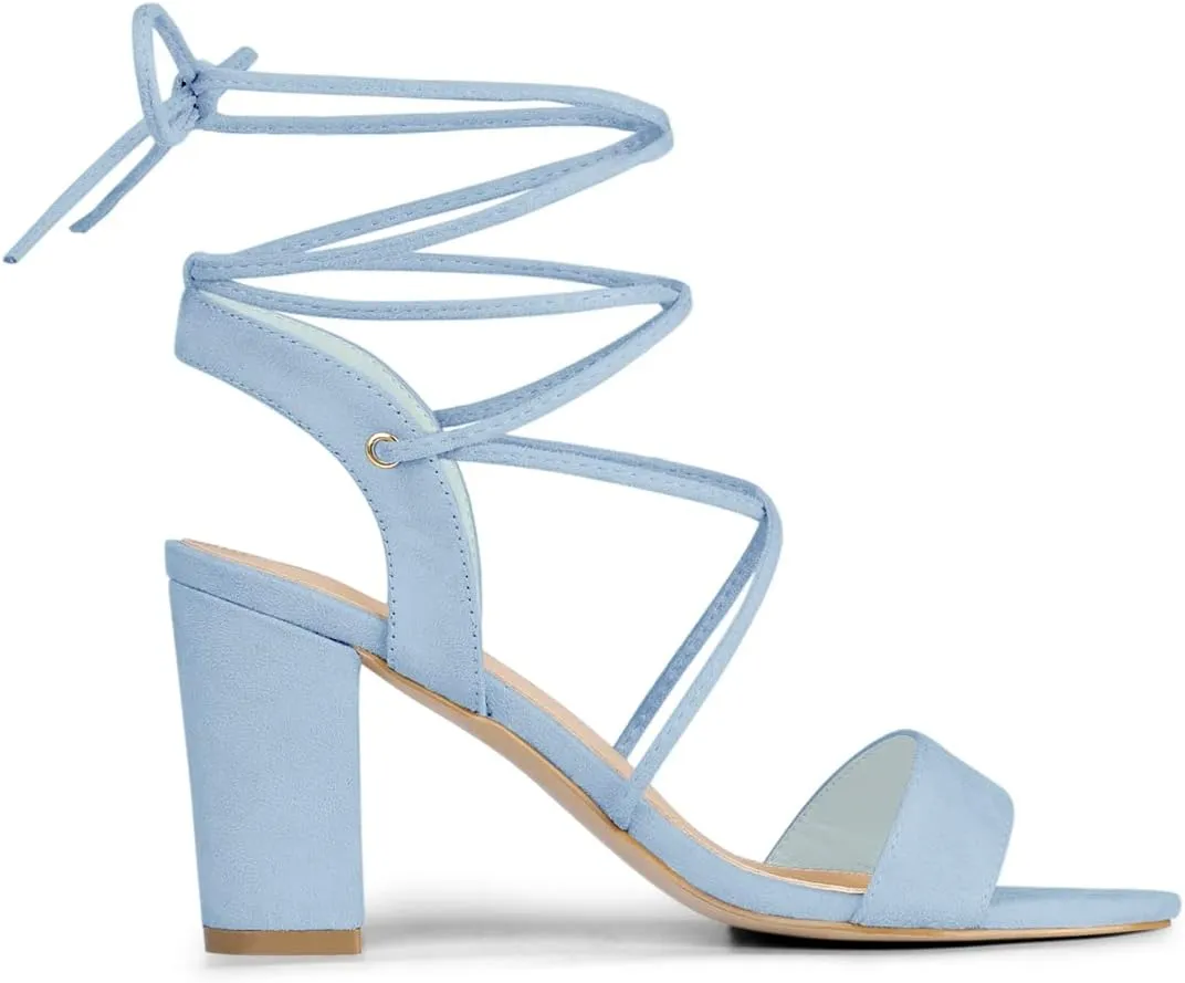 Allegra K Women's Clear Strap Block Heels Lace Up Heels Sandals