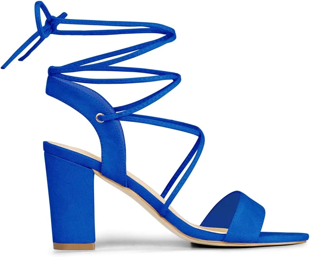 Allegra K Women's Clear Strap Block Heels Lace Up Heels Sandals