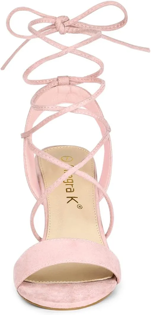 Allegra K Women's Clear Strap Block Heels Lace Up Heels Sandals
