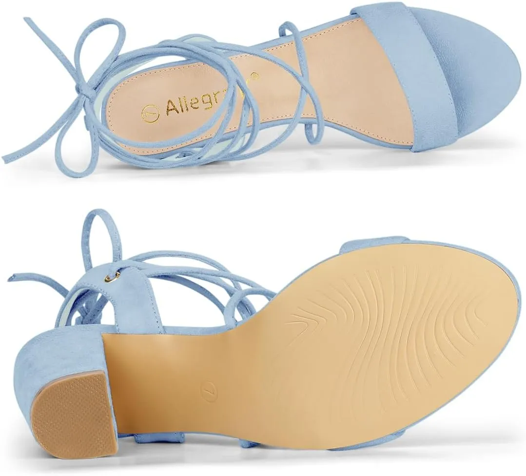 Allegra K Women's Clear Strap Block Heels Lace Up Heels Sandals