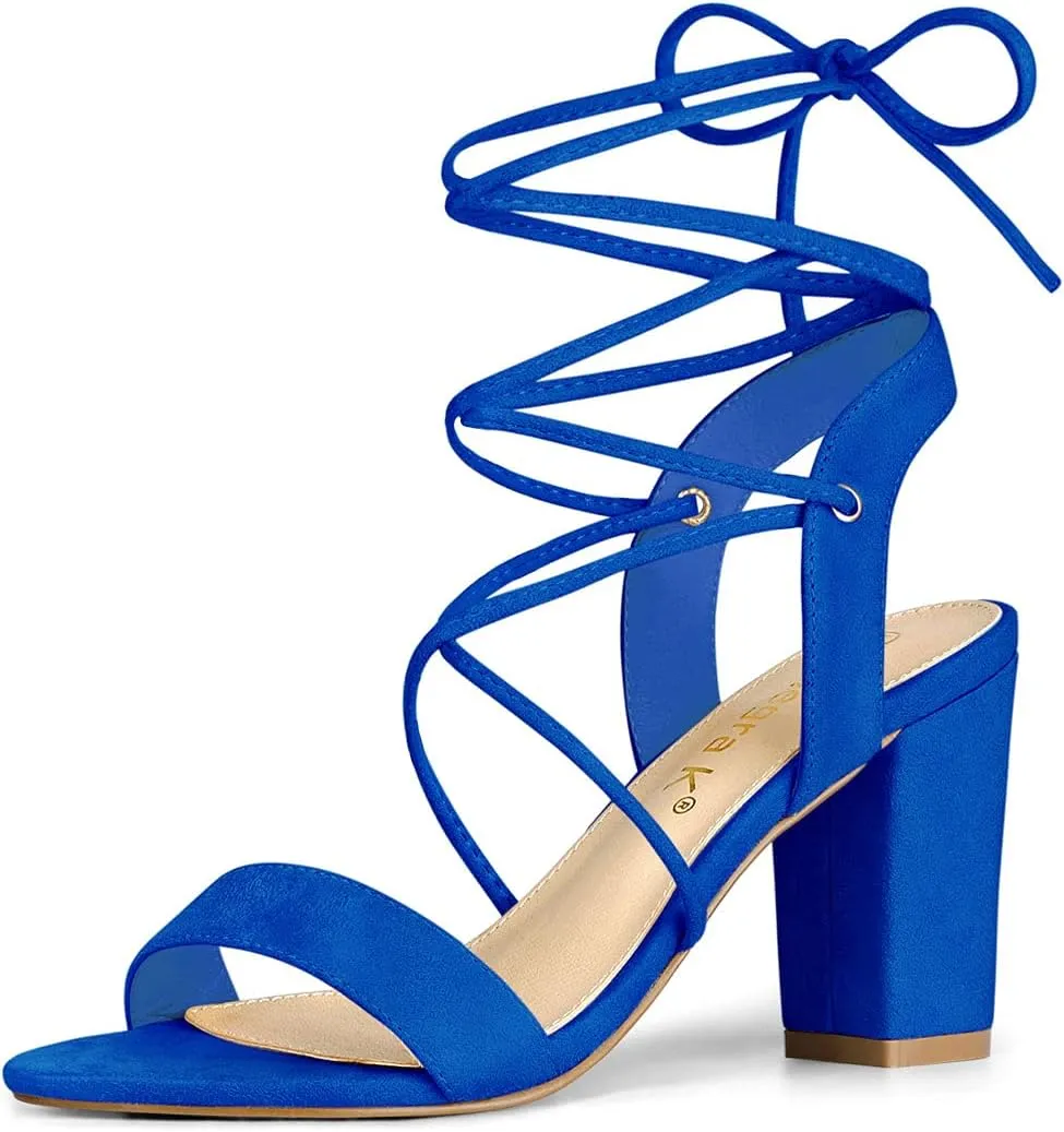Allegra K Women's Clear Strap Block Heels Lace Up Heels Sandals