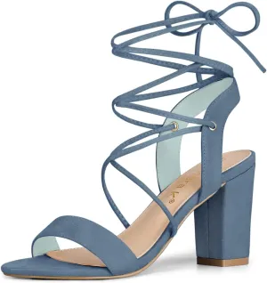 Allegra K Women's Clear Strap Block Heels Lace Up Heels Sandals