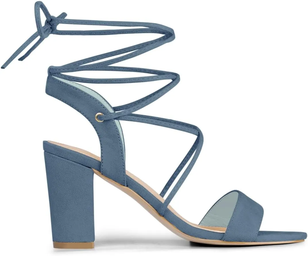 Allegra K Women's Clear Strap Block Heels Lace Up Heels Sandals