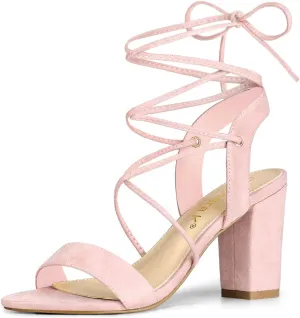 Allegra K Women's Clear Strap Block Heels Lace Up Heels Sandals