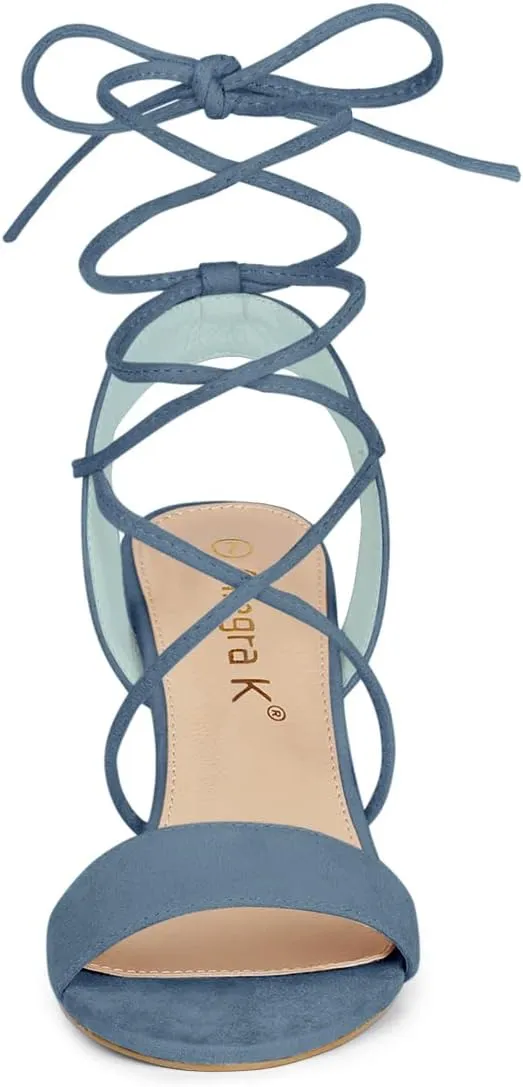 Allegra K Women's Clear Strap Block Heels Lace Up Heels Sandals
