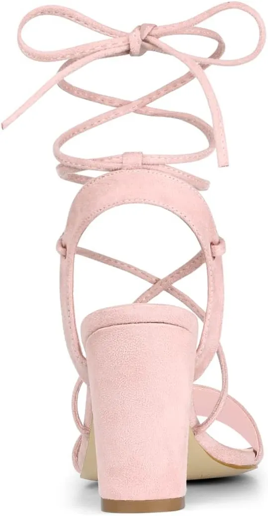 Allegra K Women's Clear Strap Block Heels Lace Up Heels Sandals