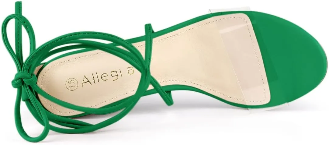 Allegra K Women's Clear Strap Block Heels Lace Up Heels Sandals
