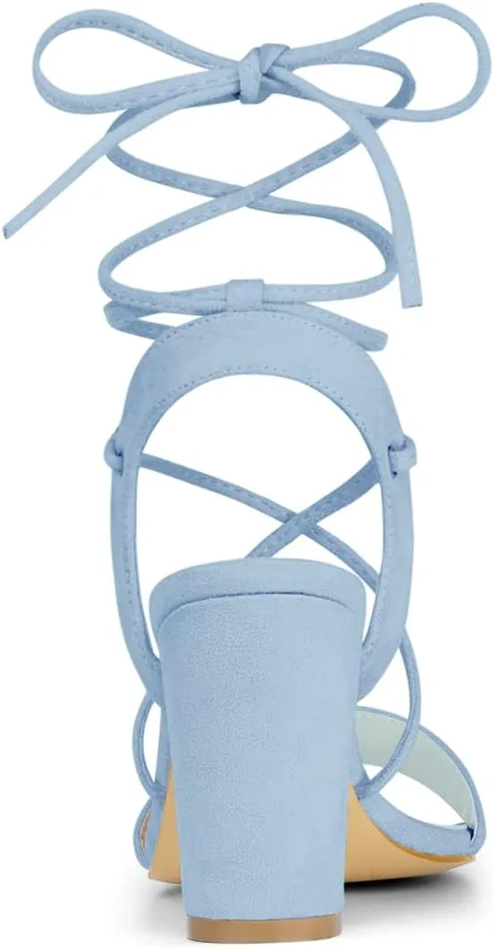 Allegra K Women's Clear Strap Block Heels Lace Up Heels Sandals