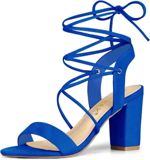 Allegra K Women's Clear Strap Block Heels Lace Up Heels Sandals