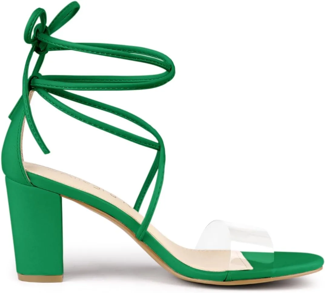 Allegra K Women's Clear Strap Block Heels Lace Up Heels Sandals