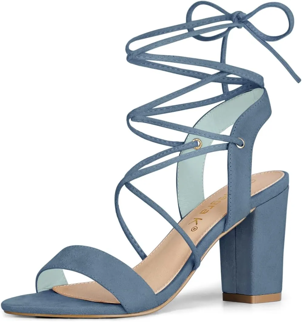 Allegra K Women's Clear Strap Block Heels Lace Up Heels Sandals