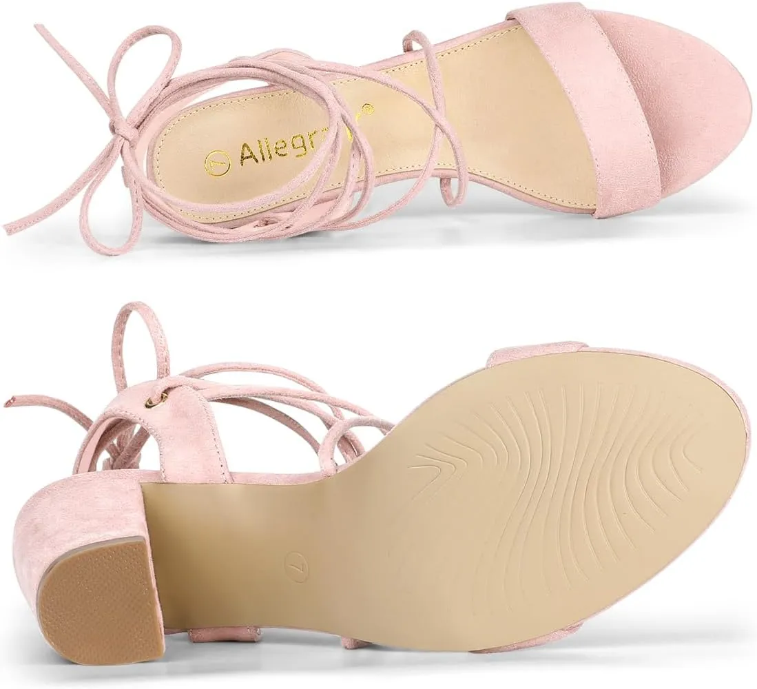 Allegra K Women's Clear Strap Block Heels Lace Up Heels Sandals